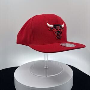Chicago Bulls Logo Snapback Hat in Red by Mitchell & Ness